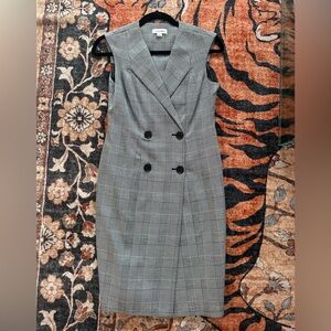 Calvin Klein Black and White Plaid Midi Dress